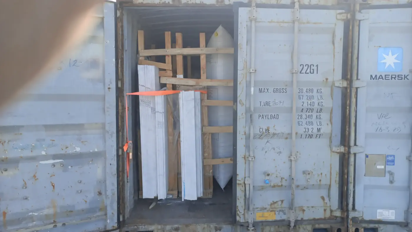 Natural stone cargo secured inside a Middle East shipment container